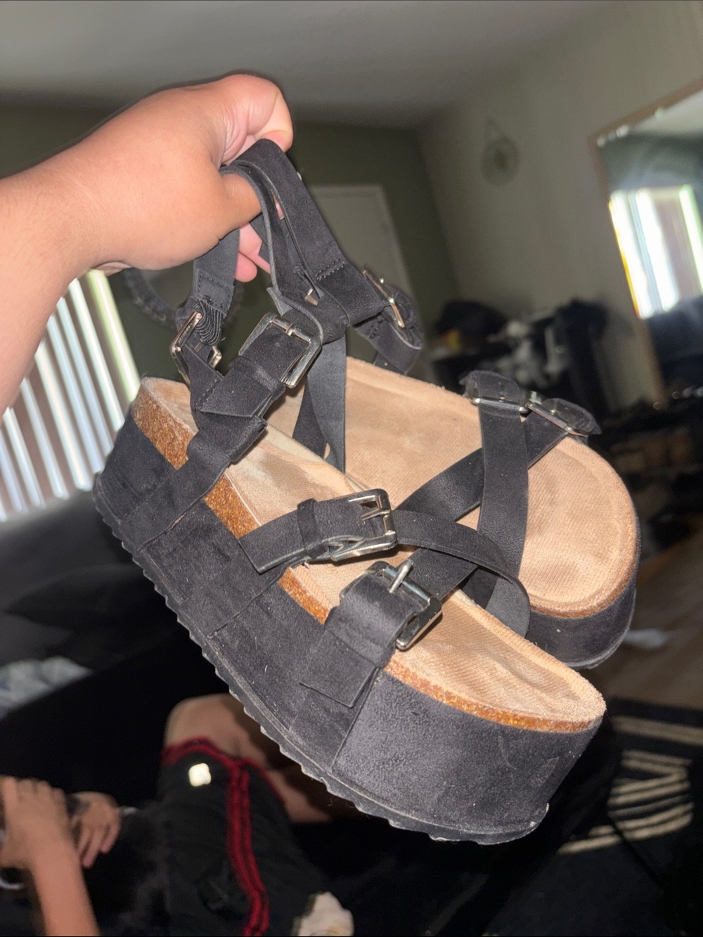 Seven7 Black Platform Buckle Sandals